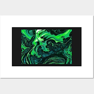 Green Psychedelic Liquid Swirl Pattern Posters and Art